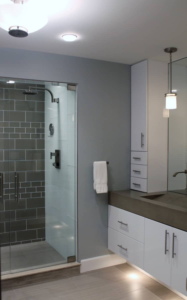 Spacious shower in a remodeled bathroom by Villa Builders in Annapolis, Maryland