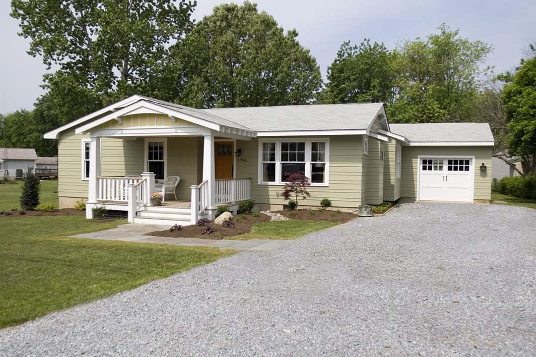 Custom ranch-style home with front porch and garage in central Maryland by Villa Builders